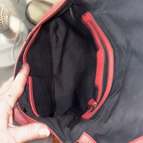 Halogen  Crossbody bag  envelope style pebbled leather  dark, coral, black trim - Picture 17 of 17